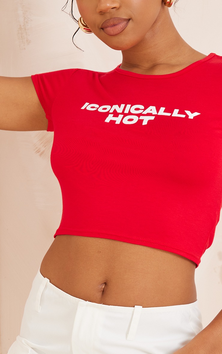 Red Iconically Hot Print Fitted Crop Shirt image 4