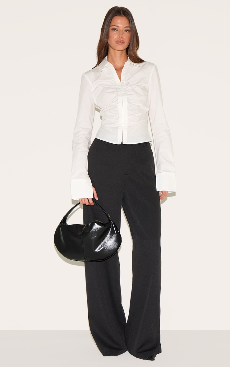 White Hook And Eye Ruched Fitted Shirt image 3
