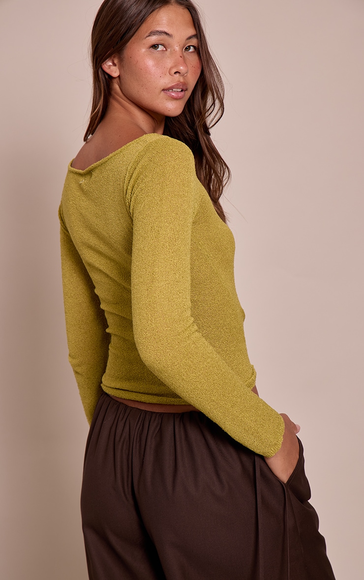 Top en maille tricot fine éponge vert olive image 2