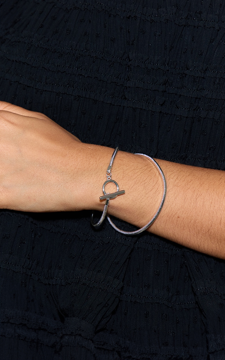 Silver Snake Chain T Bar Bracelet image 1