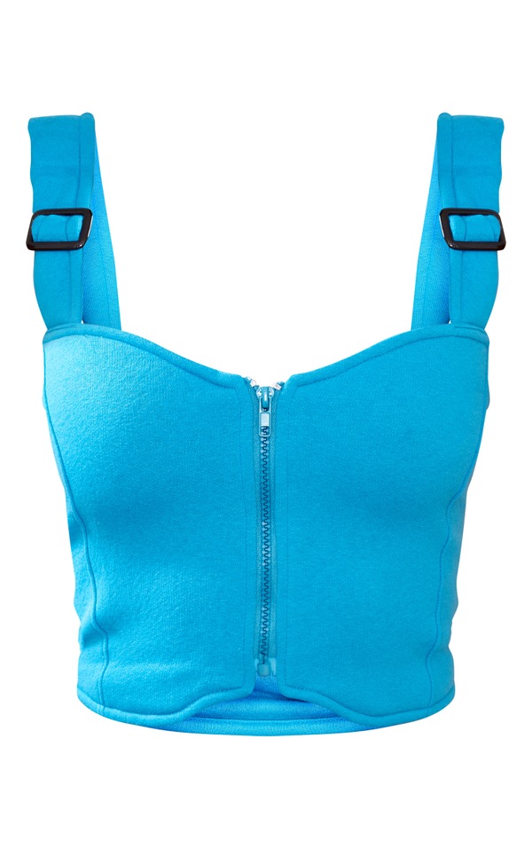 Blue Jersey Zip Through Corset Crop Top PrettyLittleThing