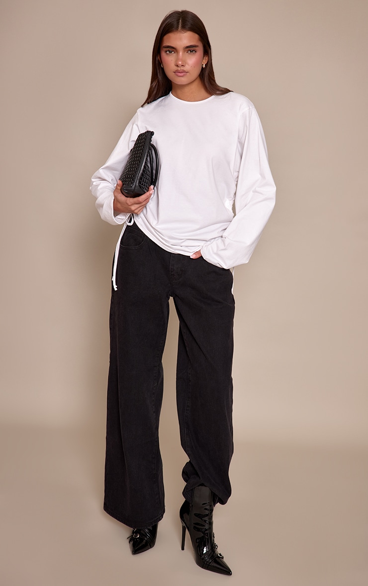 White Cotton Ruched Side Detail Slouchy Top image 3