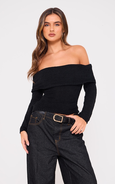 Black Bobble Knit Bardot Top