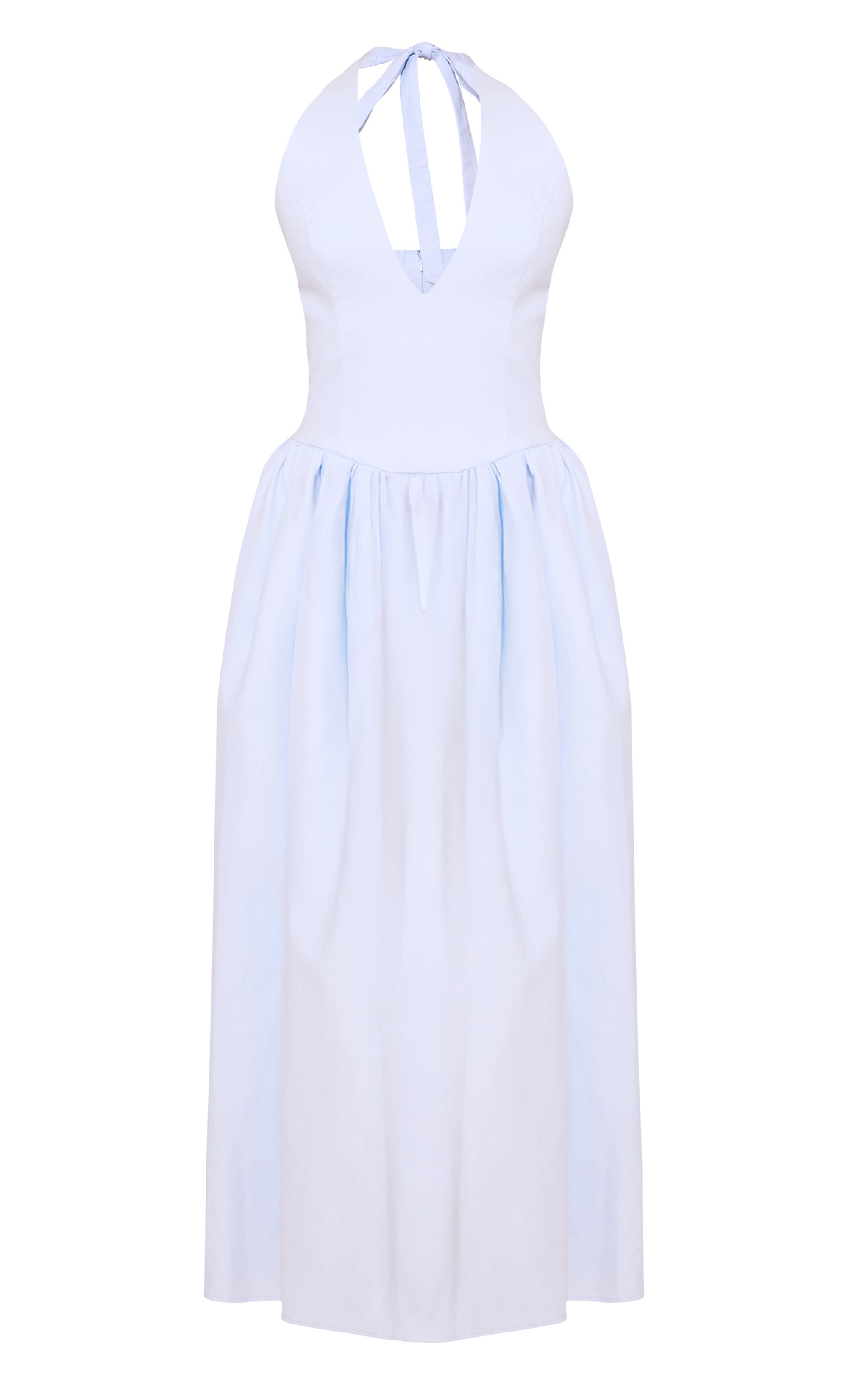 Robe longue bleu clair froncée à dos nu et détail noué image 5