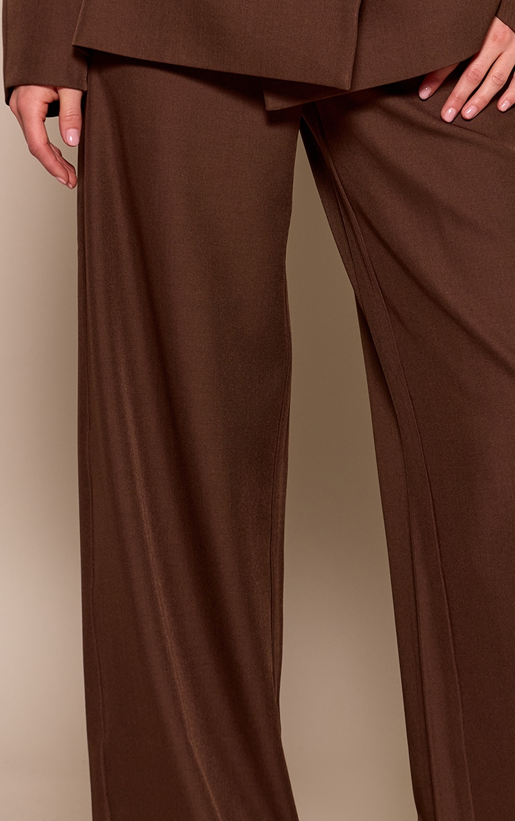 Dark Brown Woven High Waist Tailored Pants image 4