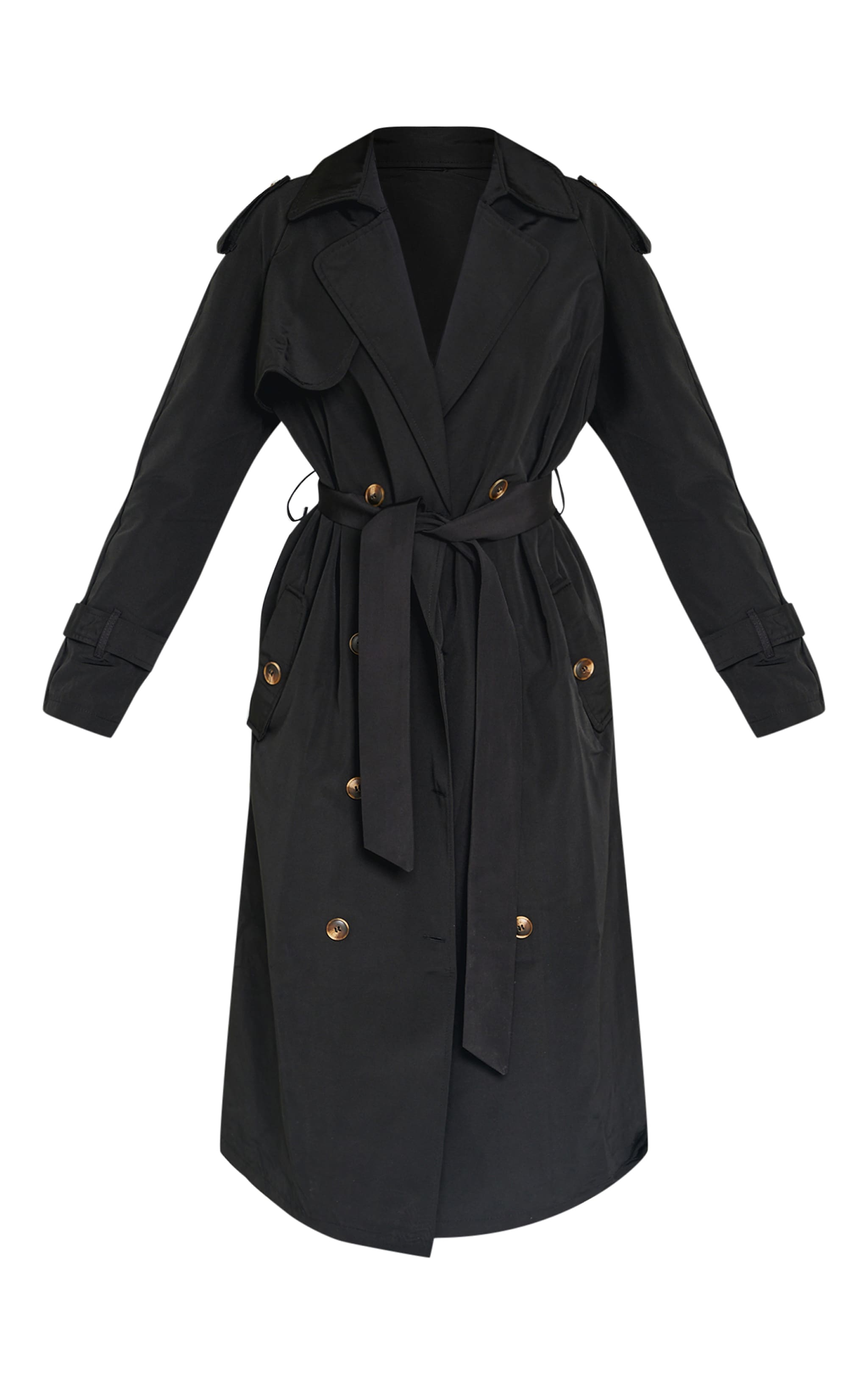Petite Black Tie Waist Trench Coat image 5