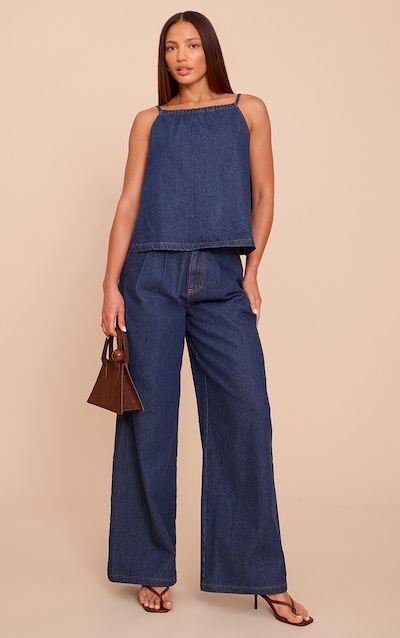 Tall Indigo Pleated Wide Leg Jeans