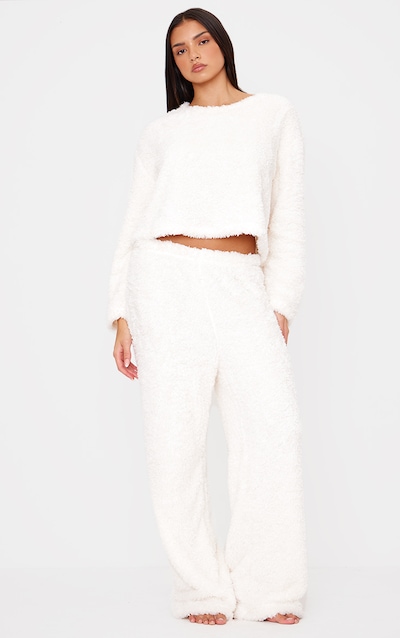 Cream Cosy Fleece Wide Leg Pj Pants