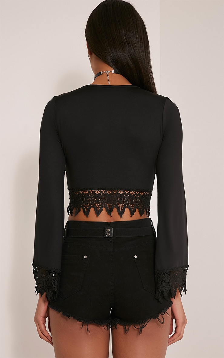 Ashlee Black Lace Up Long Sleeve Crop Top PrettyLittleThing