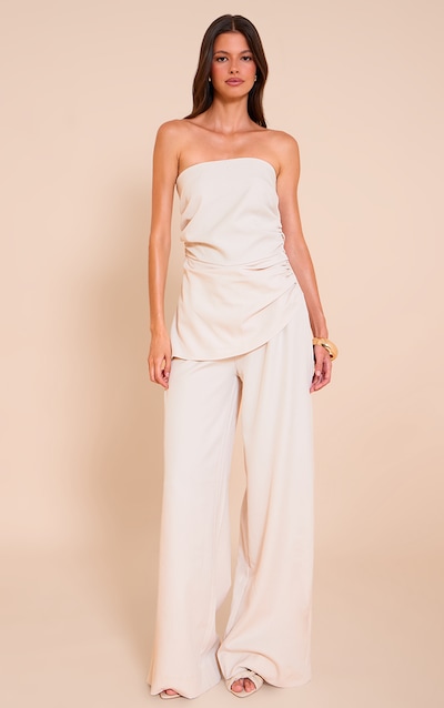 Cream Woven Ruched Wide Leg Jumpsuit