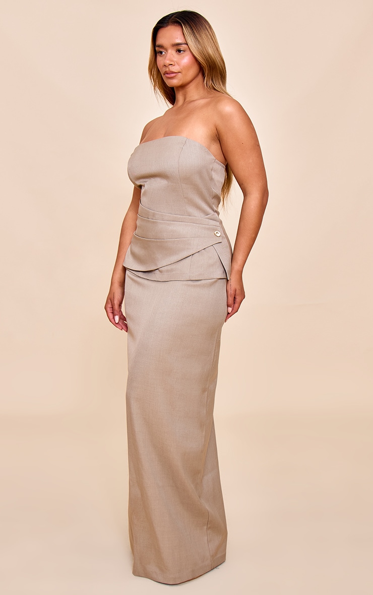 Shape Mocha Tailored Bandeau Wrap Over Gold Trim Maxi Dress image 3