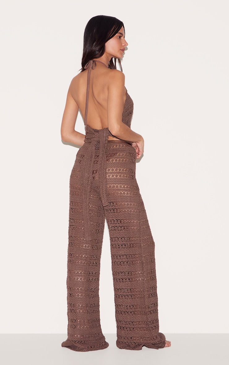 Chocolate Crochet Wide Leg Pant Beach Set image 2