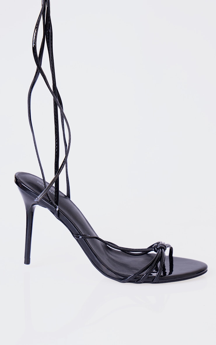 Black Patent PU Round Toe Bow Strap Heel Sandals image 3