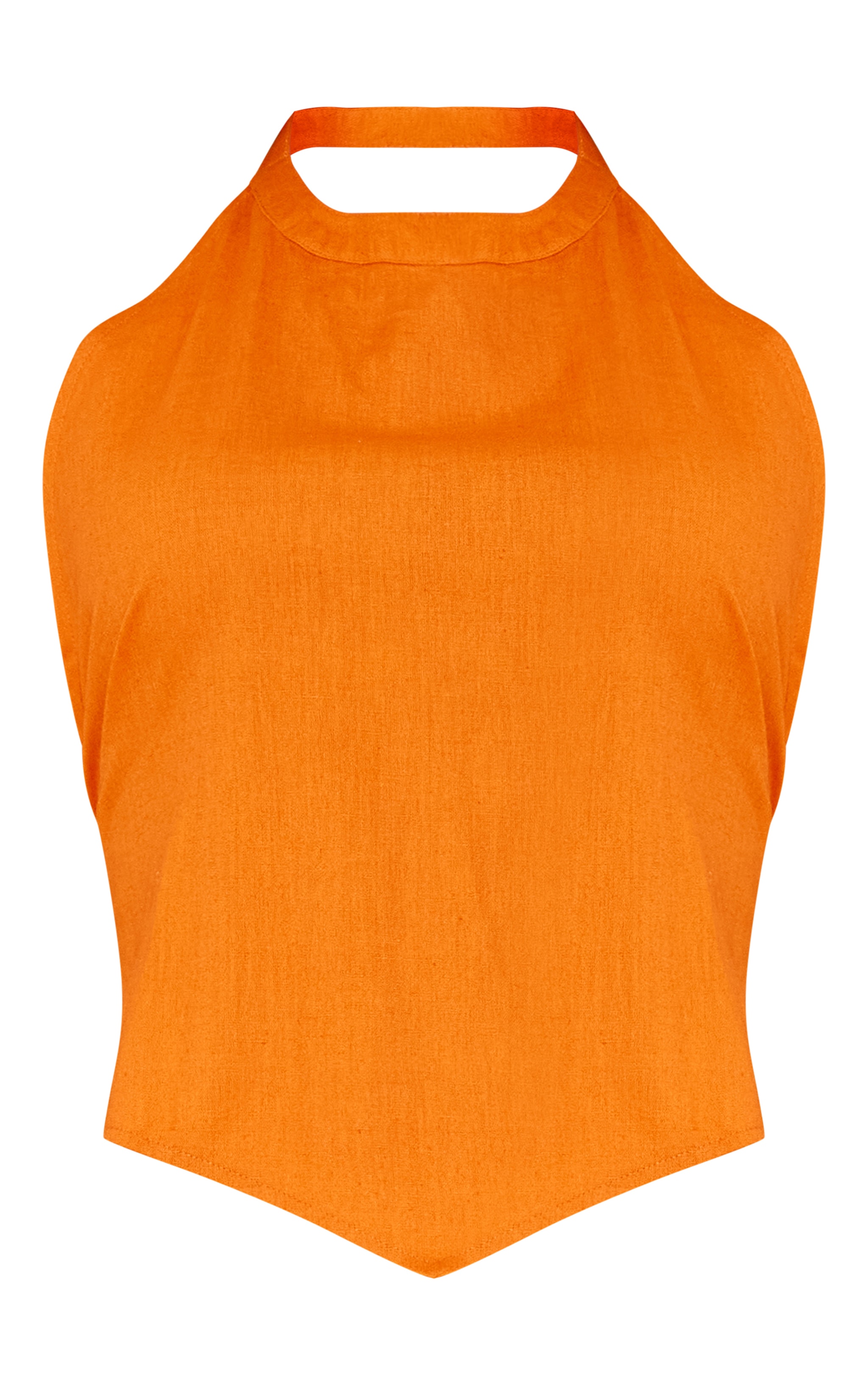 Tangerine Linen Look Open Back Halter Neck Top image 5