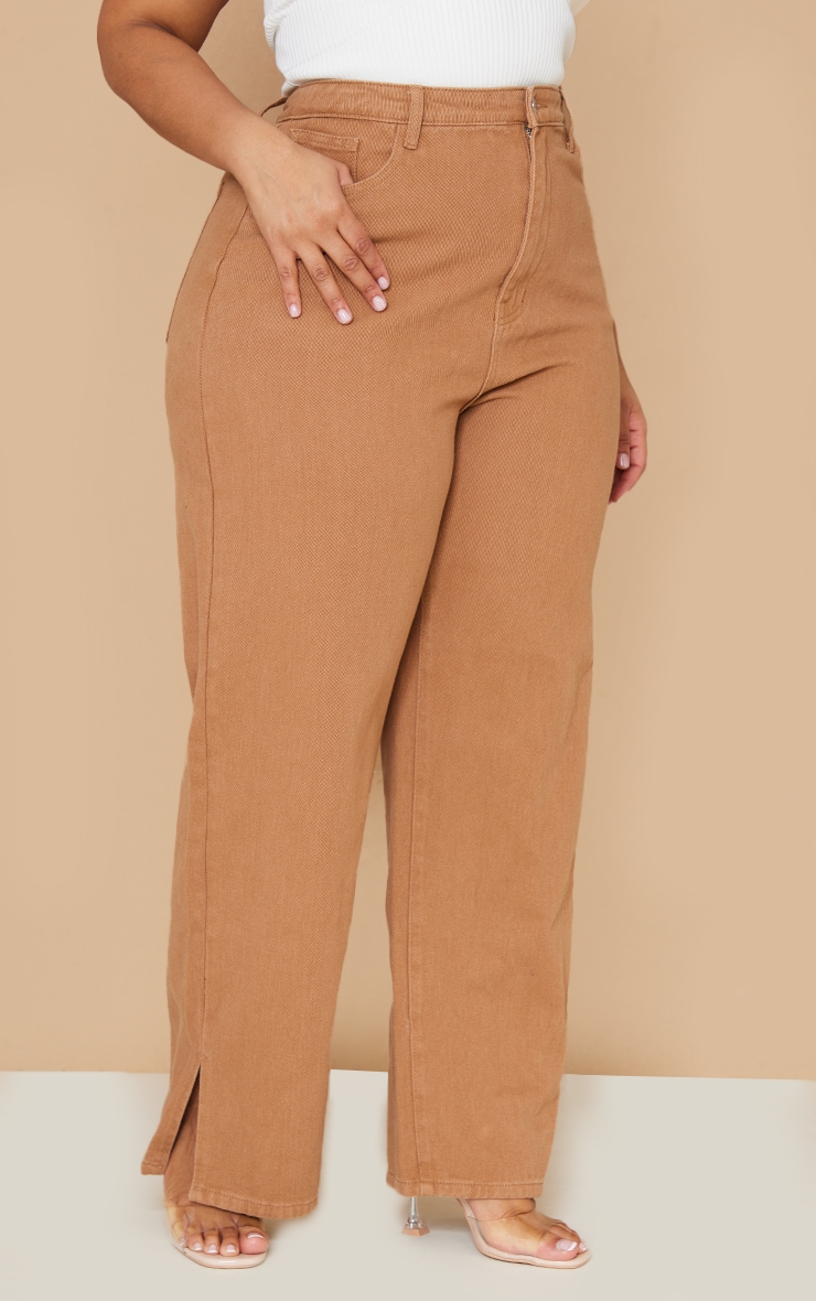 Plus Brown Split Hem Jeans image 2