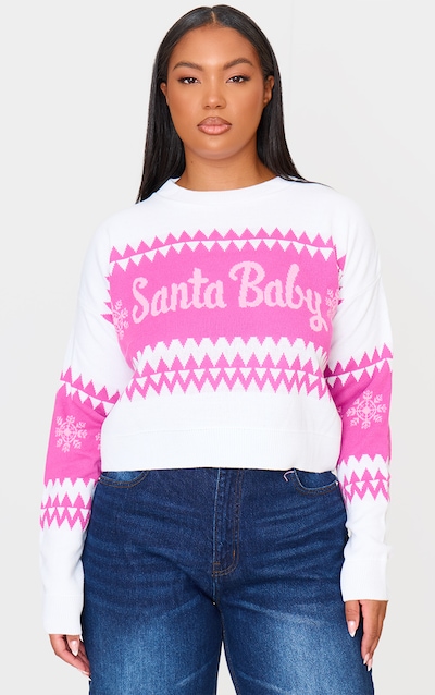 Plus Pink Santa Baby Cropped Christmas Jumper