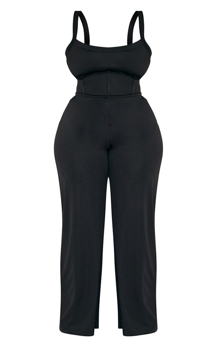 Plus Black Crepe Seam Detail Jumpsuit image 2