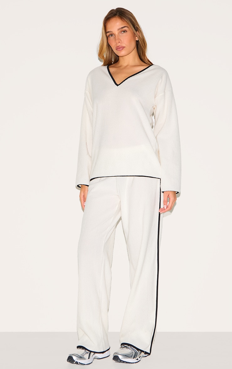Cream Soft Rib Straight Leg Pants image 1