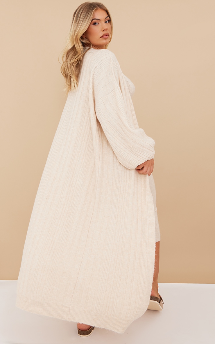 Oatmeal Luxe Rib Knit Maxi Cardigan image 2