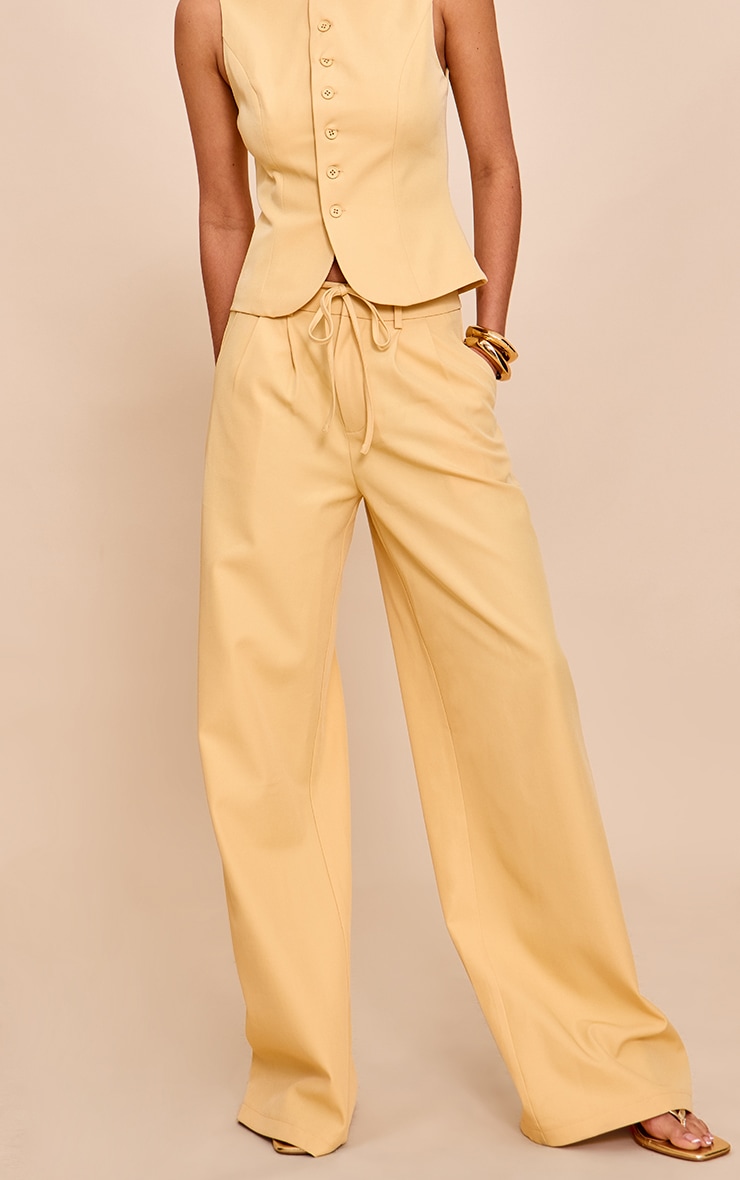 Butter Yellow Tailored Tie Detail Woven Wide Leg Pants image 2