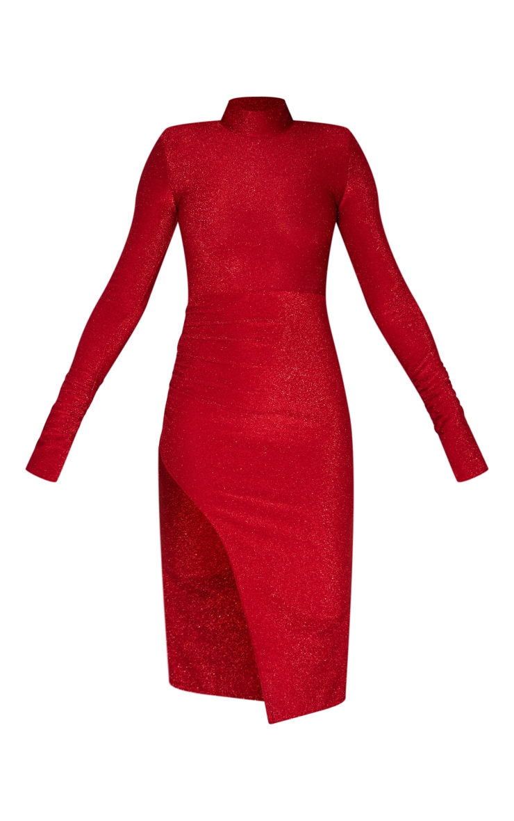 Red Glitter Shoulder Pad Split Sleeve Midaxi Dress image 5