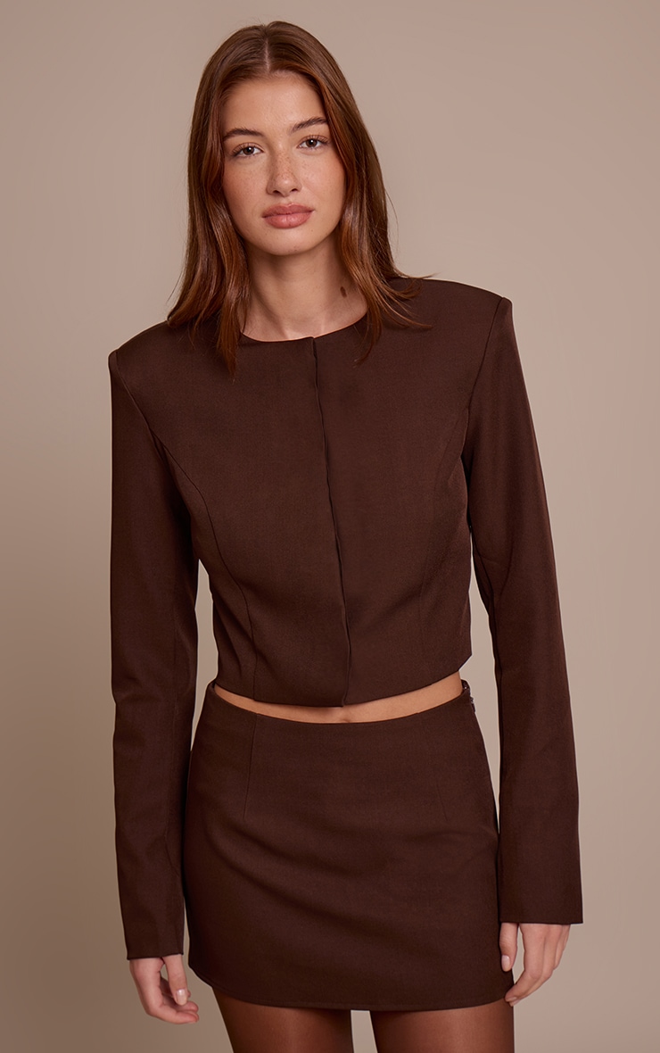 Dark Brown Tailored Woven Mini Skirt image 4