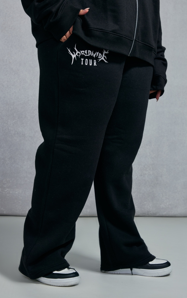  Plus Black Worldwide Slogan Track Pants image 2