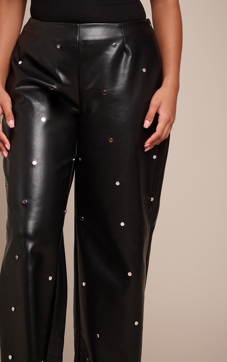 Shape Black Faux Leather Metal Studded Straight Leg Pants image 4