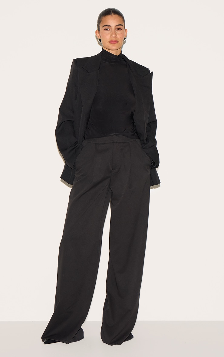 Black Slinky High Neck Thumb Detail Long Sleeve Top image 3