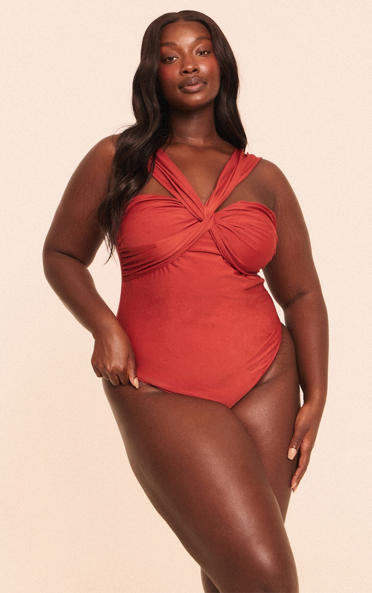 Plus Rust Ruched Bust Swimsuit image 1