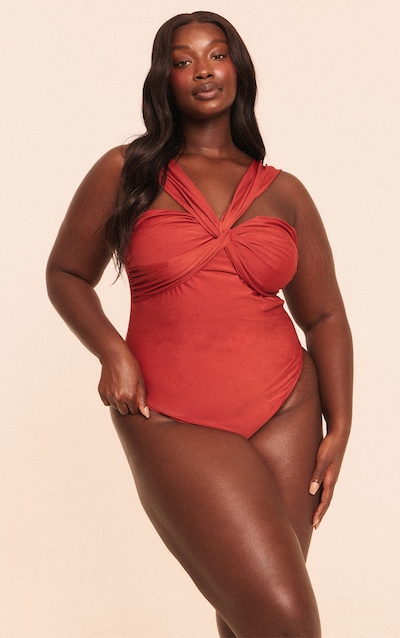 Plus Rust Ruched Bust Swimsuit