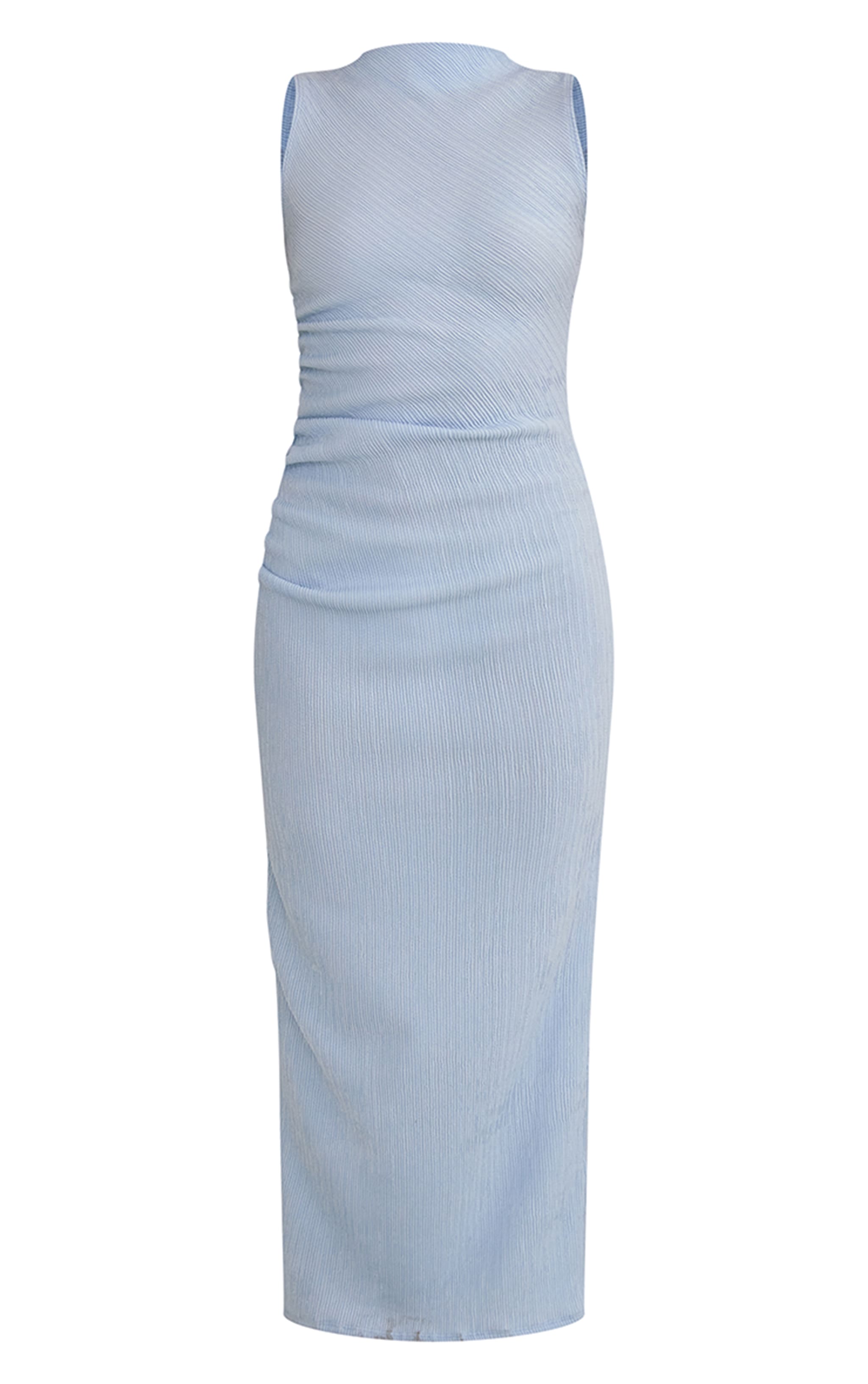Light Blue Textured Boat Neck Sleeveless Maxi Dress image 5