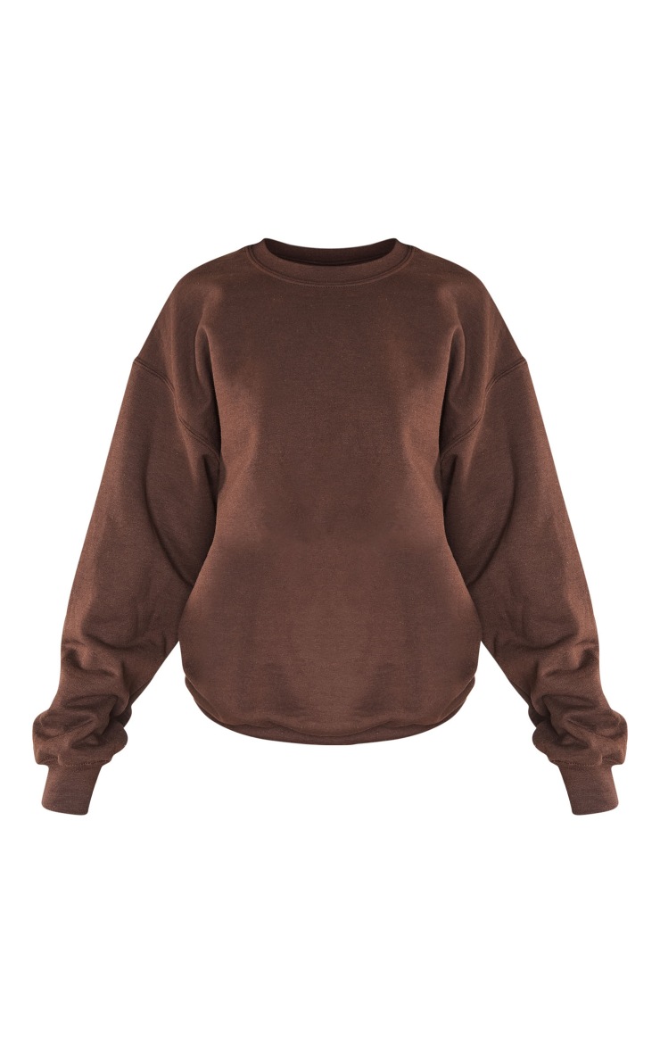 Round Neck Long Sleeve Fleece Sweatshirt in Mocha Brown