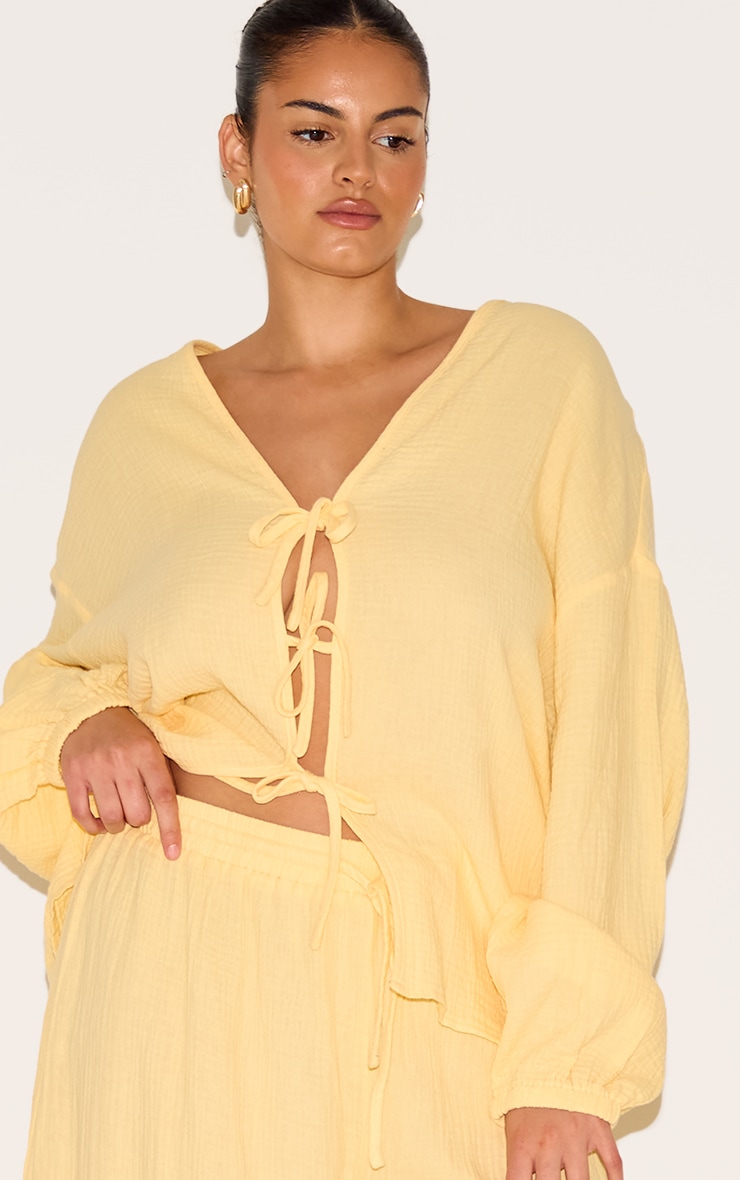 Plus Lemon Textured Cheesecloth Tie Front Shirt image 4