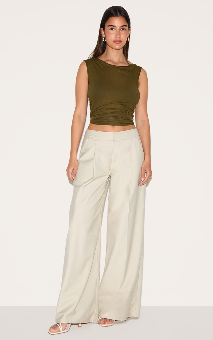 Olive Sheer Soft Touch Cowl Neck Long Vest Top image 3