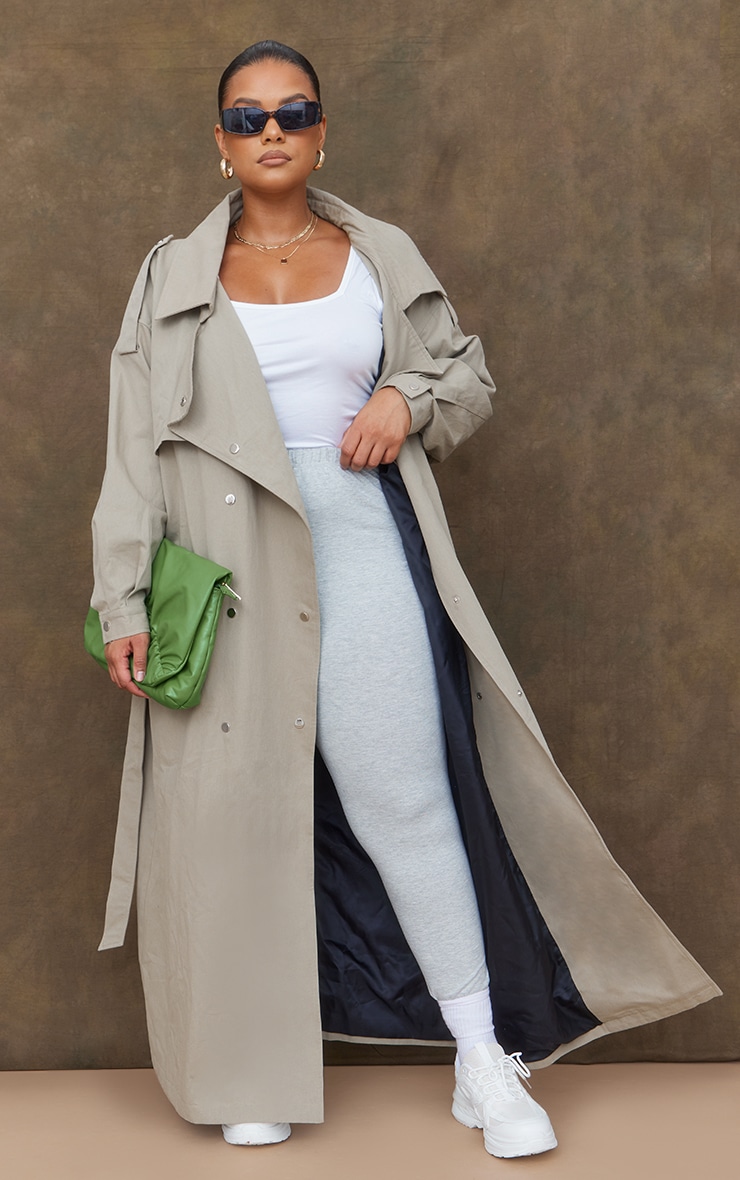 Plus Light Khaki Popper Detail Trench Coat image 1