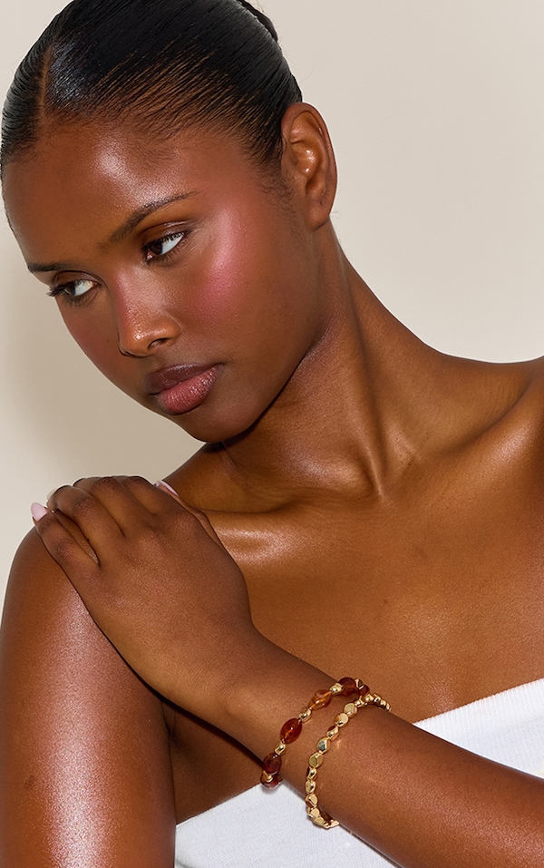 Gold Textured Bracelet with Brown Resin Detail Multi-Pack