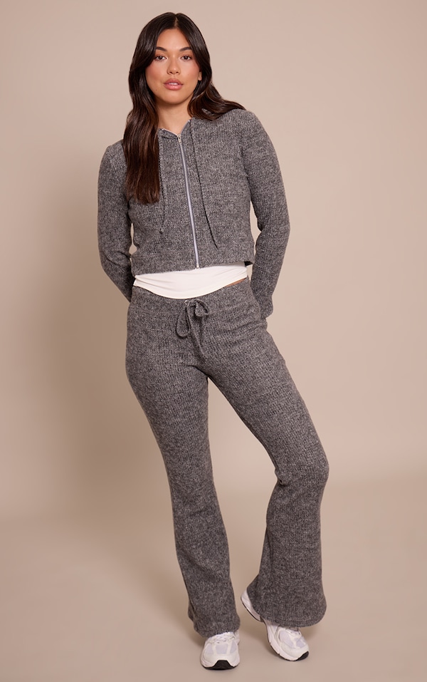 Pantalon skinny flare gauffré côtelé brossé gris anthracite