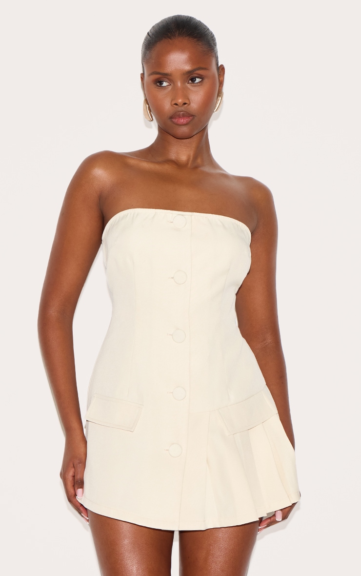 Almond Tailored Pleat Detail Bandeau Romper image 1