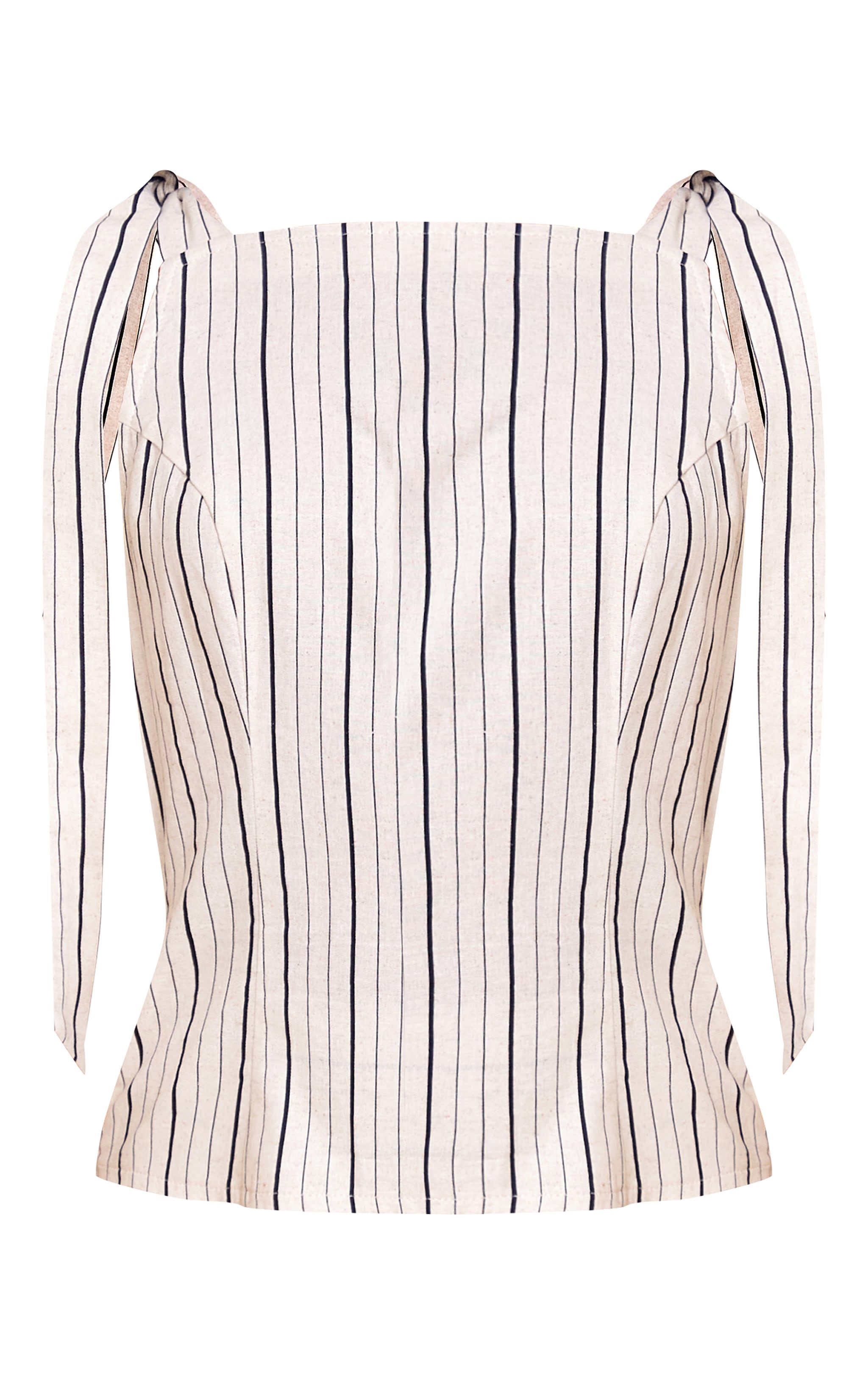 Sand Striped Linen-Blend Shoulder Tie Detail Layered Bodycon Dress image 5