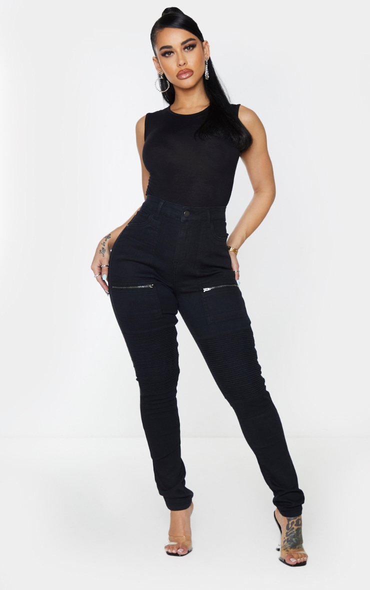 Shape Black Zip Detail Biker Skinny Jeans