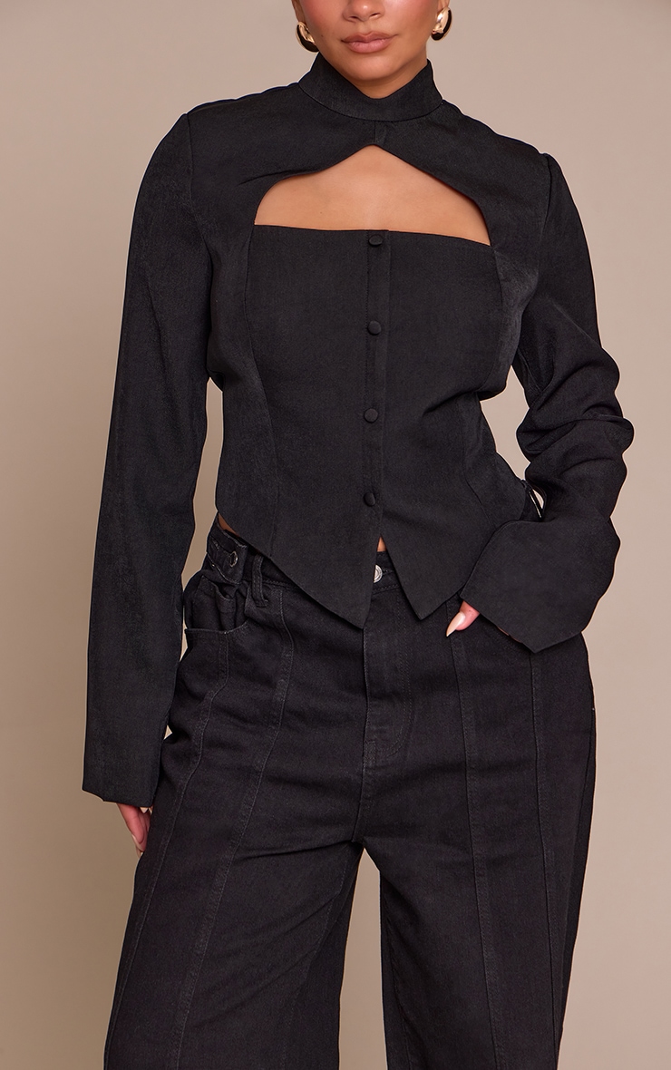 Shape Black High Neck Button Detail Jacket  image 4