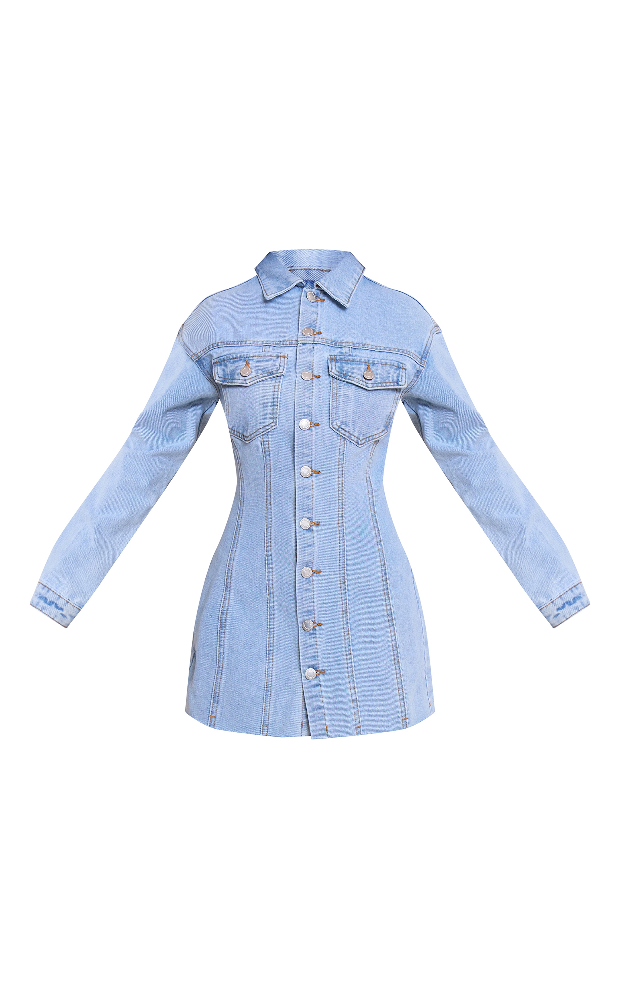 Petite Mini robe ajustée en jean bleu clair à manches longues image 5