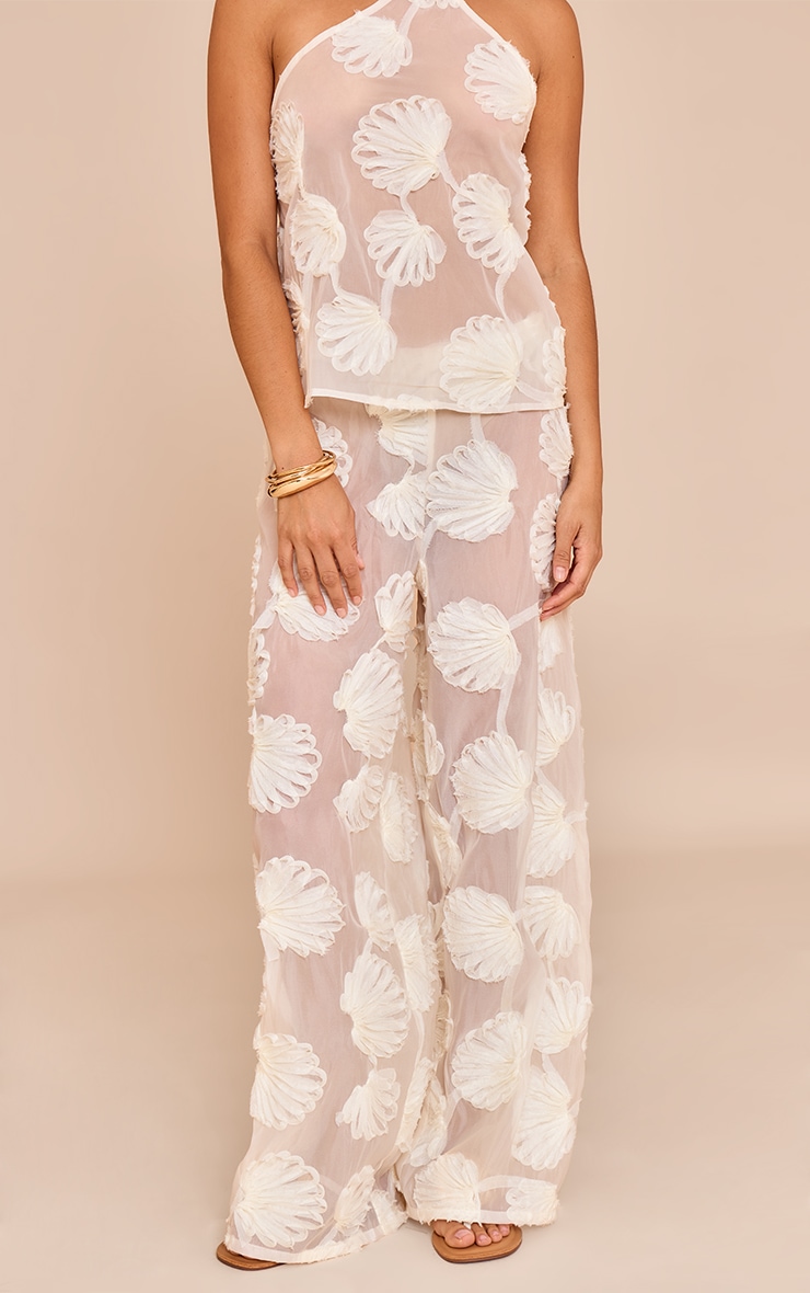 Petite Pantalon large crème transparent à appliqués coquillages image 2