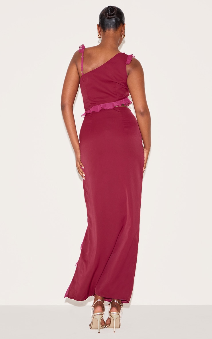 Wine Chiffon Frill Cut Out Maxi Dress image 2