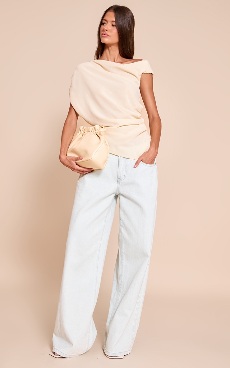 Cream  Chiffon Asymmetric Drapey Long Top image 3