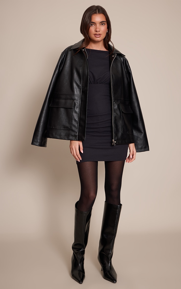 Black Cap Sleeve Ruched Shift Dress image 3