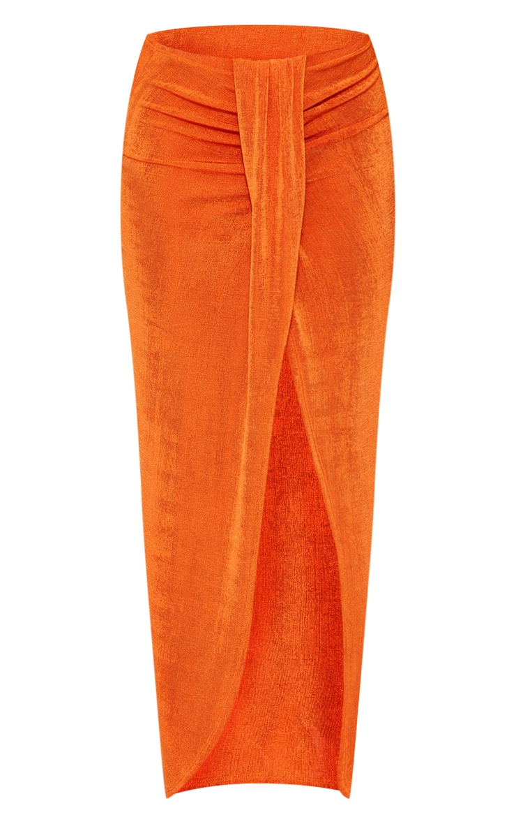 Bright Orange Acetate Slinky Drape Front Maxi Skirt image 5