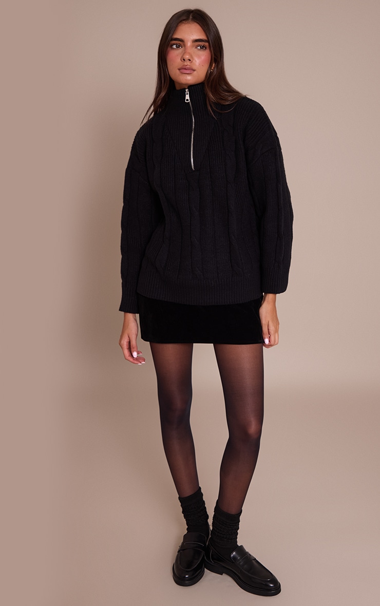 Black Zip Detail Cable Knit Oversized Sweater image 3