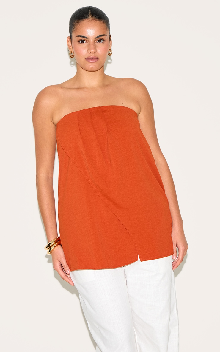 Plus Rust Floaty Woven Split Hem Bandeau Long Top image 1